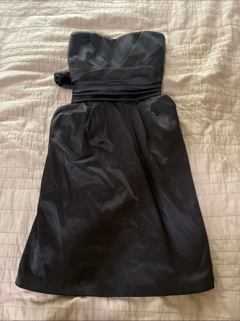 Mind Code Strapless Black Satin Cocktail Dress with pockets